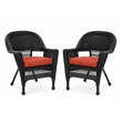 Black Resin Wicker Chair With Brick Red Cushion - Set of 4