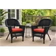 Black Resin Wicker Chair With Brick Red Cushion - Set of 4