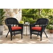Black Resin Wicker Chair With Brick Red Cushion - Set of 4