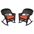 Jeco Wicker Chair in Black with Red Orange Cushion (Set of 4)