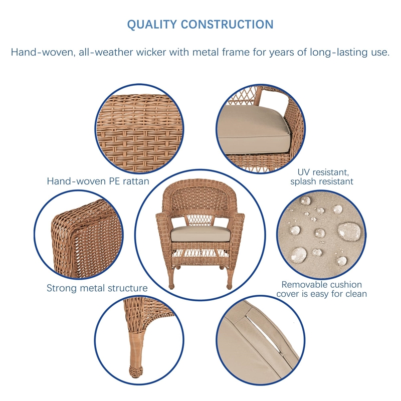 Jeco Wicker Chair in Black with Tan Cushion (Set of 2)