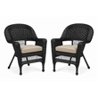 Black Resin Wicker Chair With Tan Cushion - Set of 2