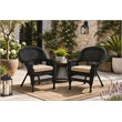 Black Resin Wicker Chair With Tan Cushion - Set of 2