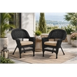 Black Resin Wicker Chair With Tan Cushion - Set of 2