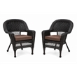Black Resin Wicker Chair With Brown Cushion - Set of 2