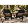 Black Resin Wicker Chair With Brown Cushion - Set of 2