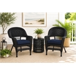 Black Resin Wicker Chair With Midnight Blue Cushion - Set of 2