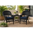 Black Resin Wicker Chair With Midnight Blue Cushion - Set of 2