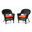 Black Resin Wicker Chair With Orange Cushion - Set of 2
