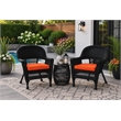 Black Resin Wicker Chair With Orange Cushion - Set of 2
