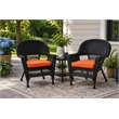 Black Resin Wicker Chair With Orange Cushion - Set of 2