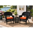 Black Resin Wicker Chair With Orange Cushion - Set of 2