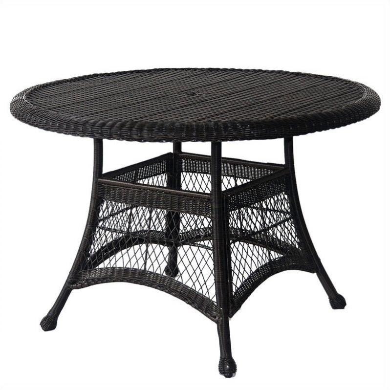 Outdoor Patio Furniture Wicker 44" Round Dining Table in Black Patio