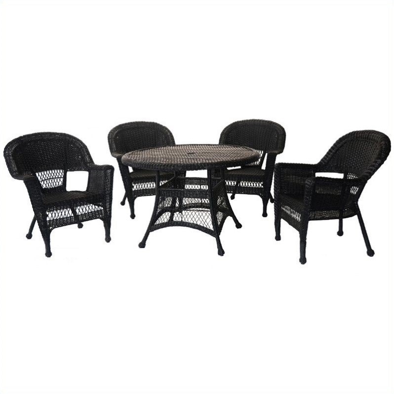 Jeco 5 Piece Wicker Patio Dining Set in Black