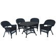 Jeco 5 Piece Resin Wicker Outdoor Patio Dining Set in Black with Black Cushion