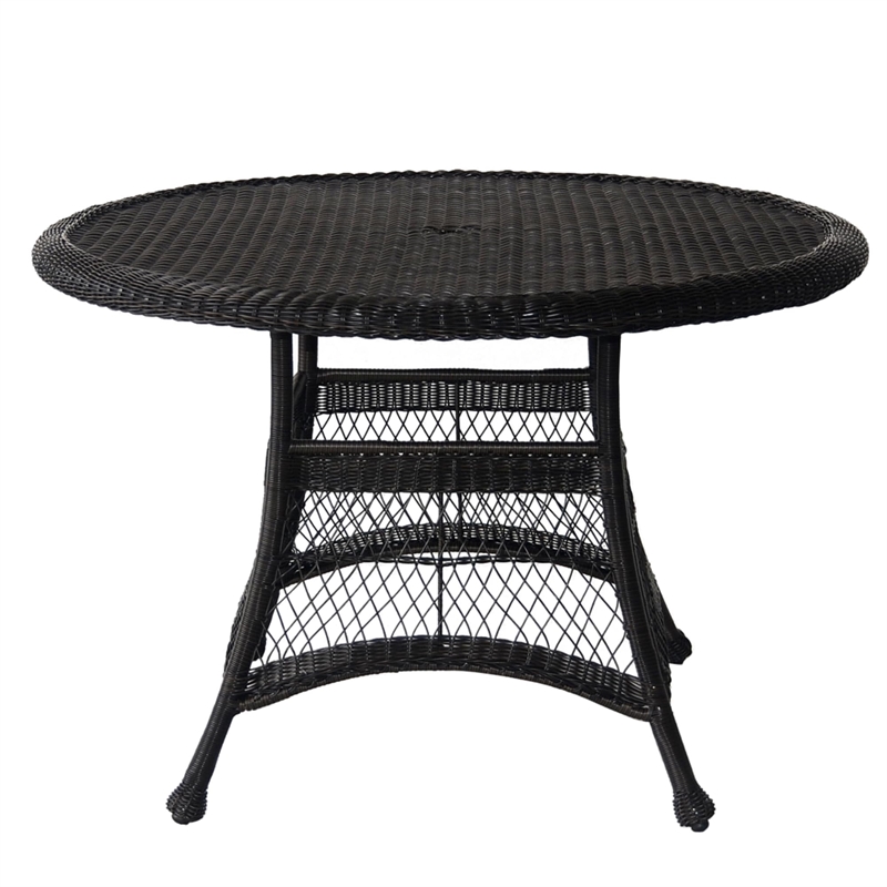 Jeco 5 Piece Resin Wicker Outdoor Patio Dining Set in Black with Black Cushion