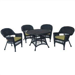 Jeco 5 Piece Resin Wicker Outdoor Patio Dining Set in Black and Green Cushion