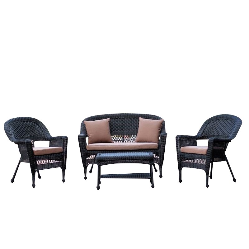 Jeco 4pc Wicker Conversation Set in Black with Cococa Brown Cushions