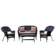 Jeco 4pc Wicker Conversation Set in Black with Cococa Brown Cushions
