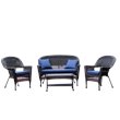 Jeco 4pc Wicker Conversation Set in Black with Navy Blue Cushions