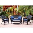 Jeco 4pc Wicker Conversation Set in Black with Navy Blue Cushions