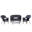 Jeco 4pc Wicker Conversation Set in Black with Black Cushions