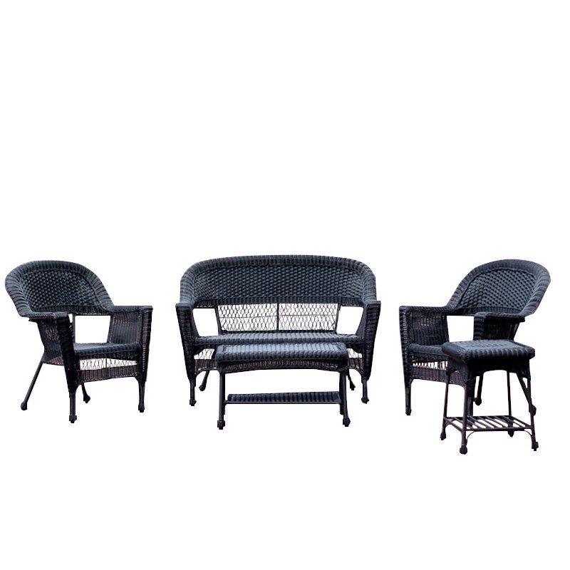 Jeco 5 Piece Resin Wicker Modern Patio Sofa Set in Black