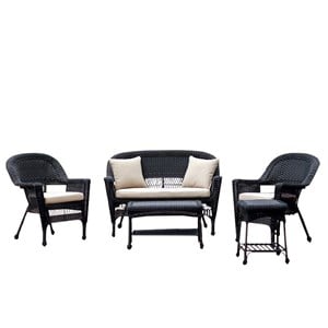 Jeco 5pc Wicker Conversation Set in Black with Tan Cushion