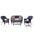 Jeco 5pc Wicker Conversation Set in Black with Brown Cushions