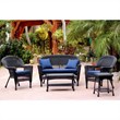 Jeco 5pc Wicker Conversation Set in Black with Blue Cushions