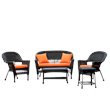 Jeco 5pc Wicker Conversation Set in Black with Orange Cushions