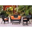 Jeco 5pc Wicker Conversation Set in Black with Orange Cushions