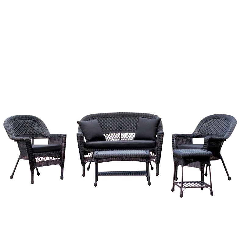 Jeco 5pc Wicker Conversation Set in Black with Black Cushions