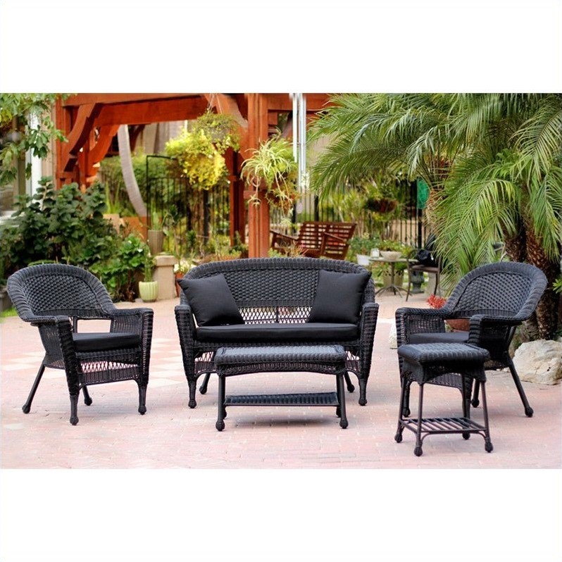 Jeco 5pc Wicker Conversation Set in Black with Black Cushions