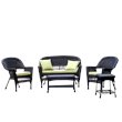 Jeco 5pc Wicker Conversation Set in Black with Green Cushions
