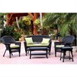 Jeco 5pc Wicker Conversation Set in Black with Green Cushions