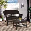 Jeco Wicker Patio Love Seat and Coffee Table Set in Black without Cushion