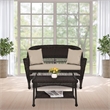 Jeco Wicker Patio Love Seat and Coffee Table Set in Black with Tan Cushion