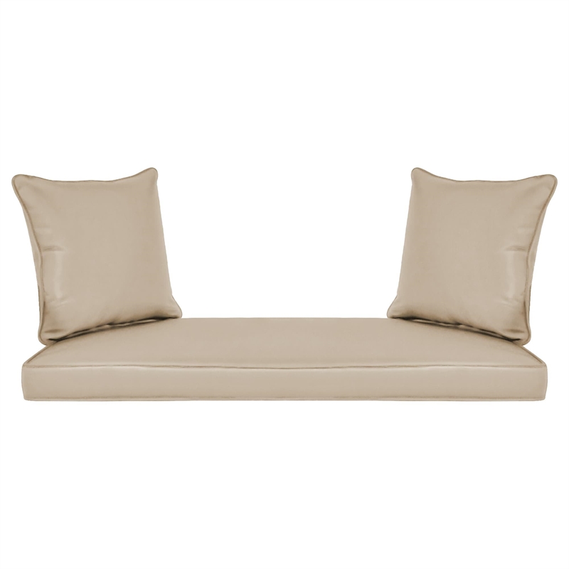 Jeco Wicker Patio Love Seat and Coffee Table Set in Black with Tan Cushion