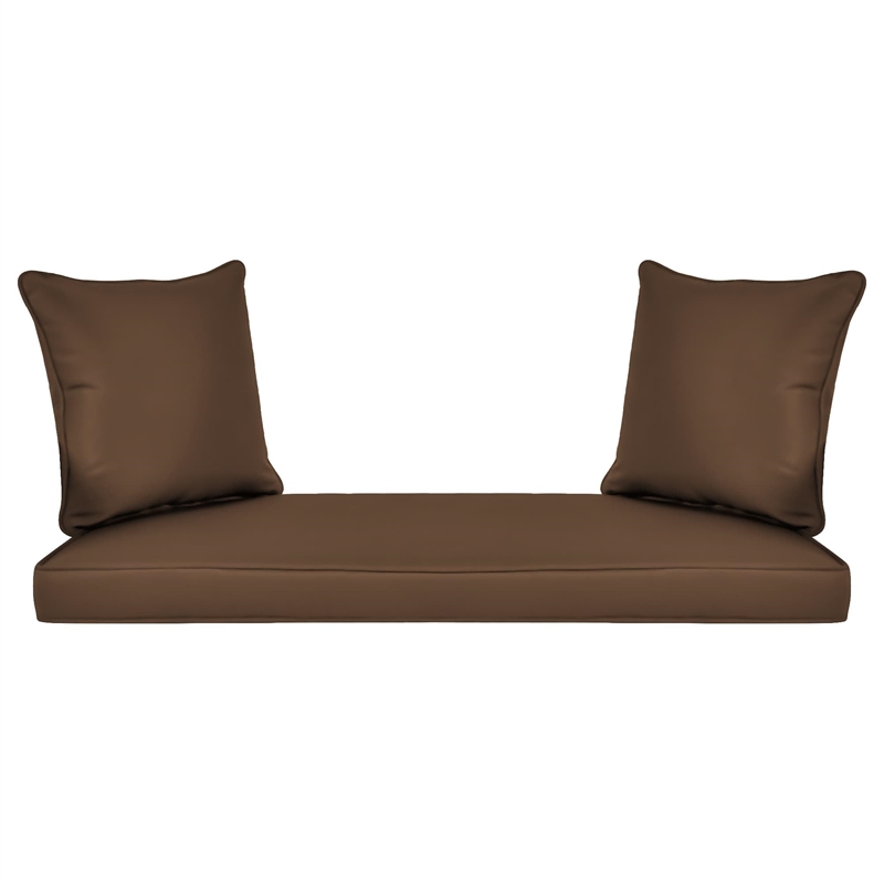 Jeco Wicker Patio Love Seat and Coffee Table Set in Black with Brown Cushion