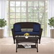 Jeco Wicker Patio Love Seat and Coffee Table Set in Black with Blue Cushion