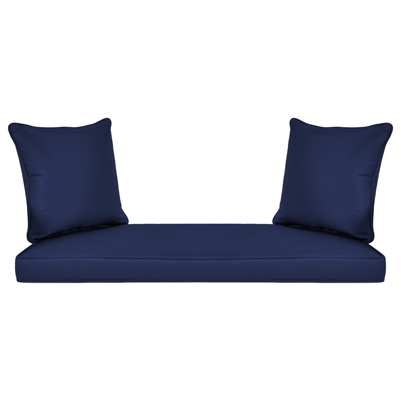 Jeco Wicker Patio Love Seat and Coffee Table Set in Black with Blue Cushion