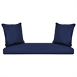 Jeco Wicker Patio Love Seat and Coffee Table Set in Black with Blue Cushion