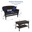 Jeco Wicker Patio Love Seat and Coffee Table Set in Black with Blue Cushion