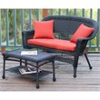Jeco Wicker Patio Love Seat and Coffee Table Set in Black