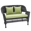 Jeco Wicker Patio Love Seat and Coffee Table Set in Black with Green Cushion