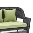 Jeco Wicker Patio Love Seat and Coffee Table Set in Black with Green Cushion