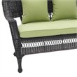 Jeco Wicker Patio Love Seat and Coffee Table Set in Black with Green Cushion