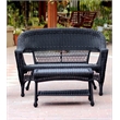Jeco Wicker Patio Love Seat and Coffee Table Set in Black with Green Cushion
