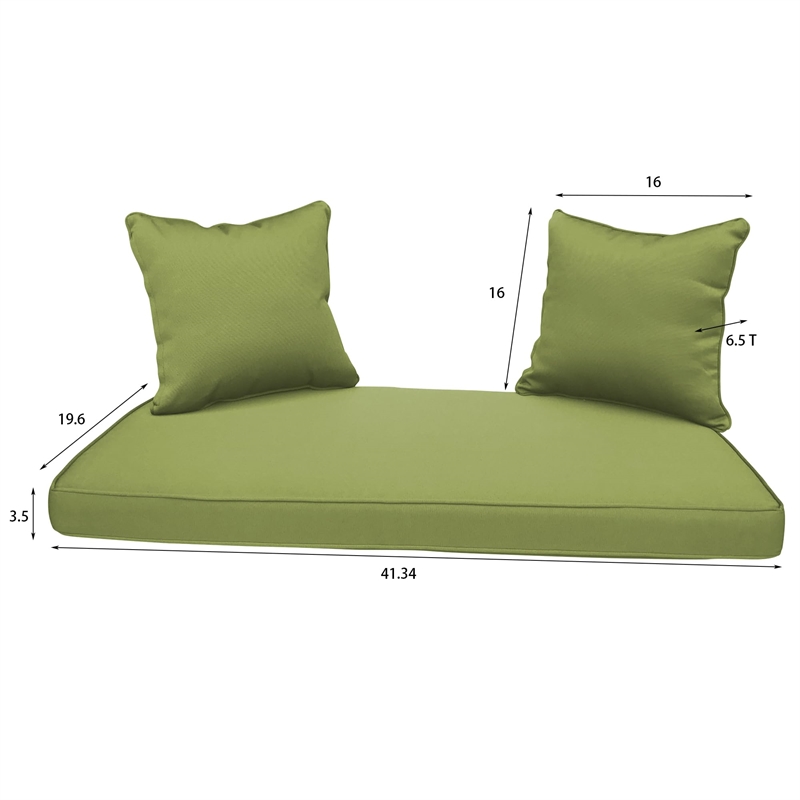 Jeco Wicker Patio Love Seat and Coffee Table Set in Black with Green Cushion